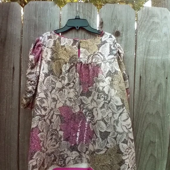 Anthropologie Top Womens Sz 18W Pink Marie Sequin Puff Sleeve Blouse New Floral - Picture 3 of 16